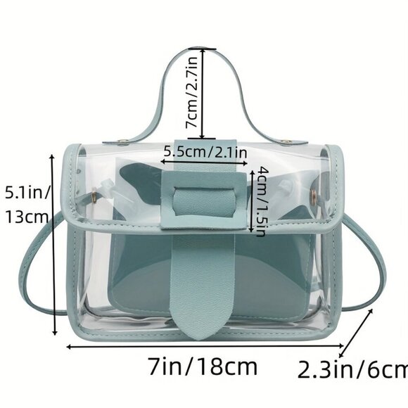 Travel Passions - Chic Clear with Green Trim Square Shoulder Bag - Picture 3 of 4